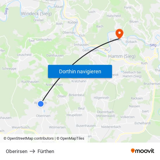 Oberirsen to Fürthen map