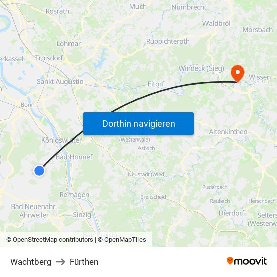 Wachtberg to Fürthen map