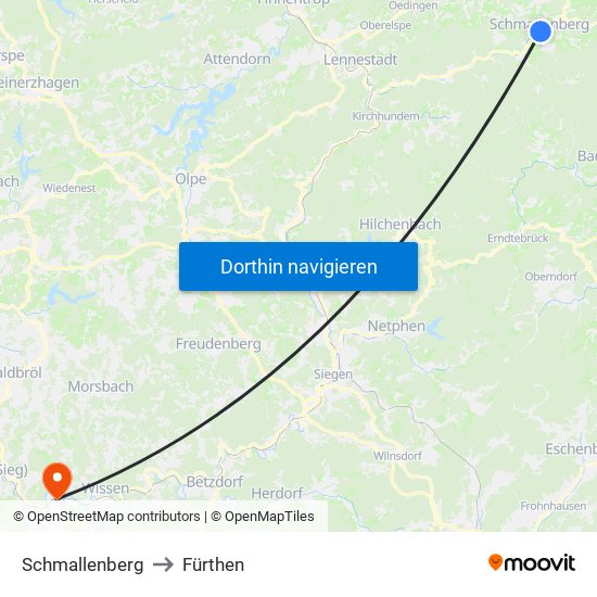 Schmallenberg to Fürthen map