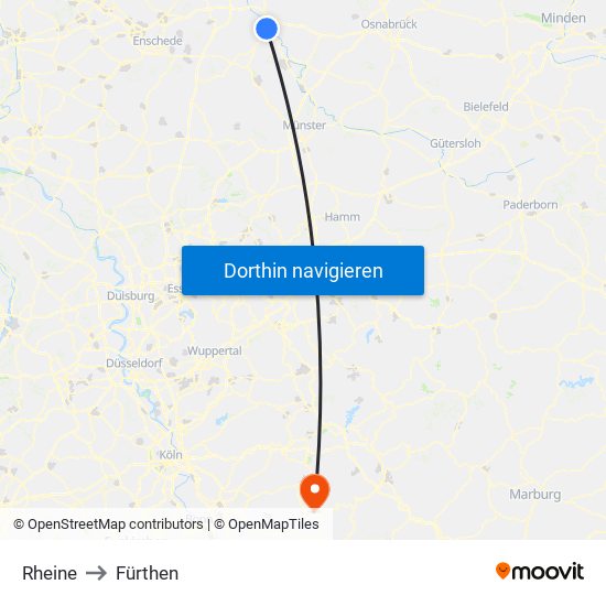 Rheine to Fürthen map