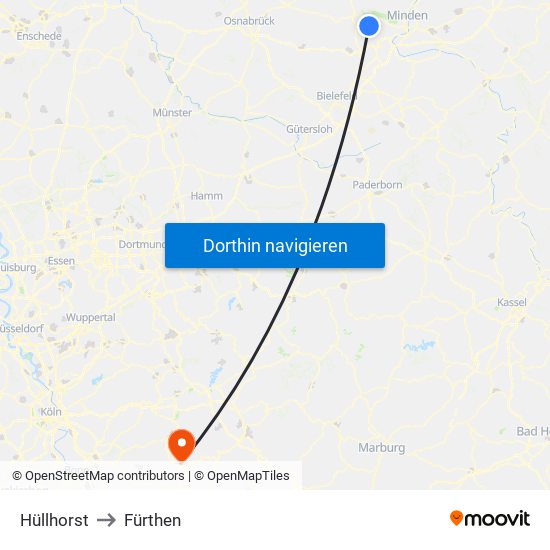 Hüllhorst to Fürthen map