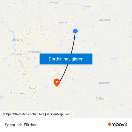 Soest to Fürthen map