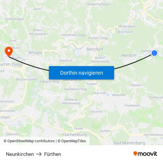 Neunkirchen to Fürthen map