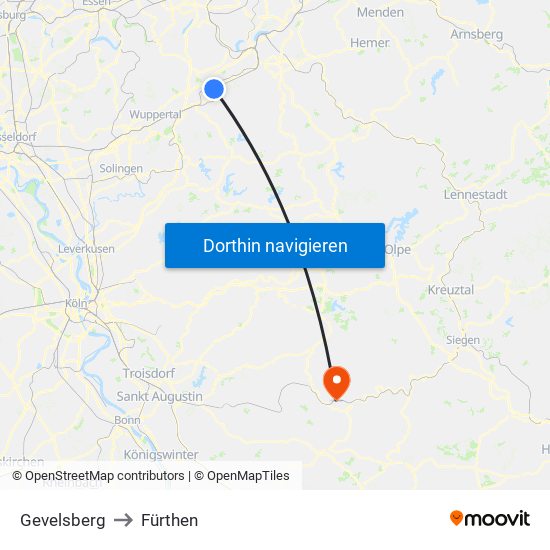 Gevelsberg to Fürthen map