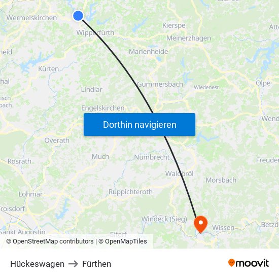 Hückeswagen to Fürthen map