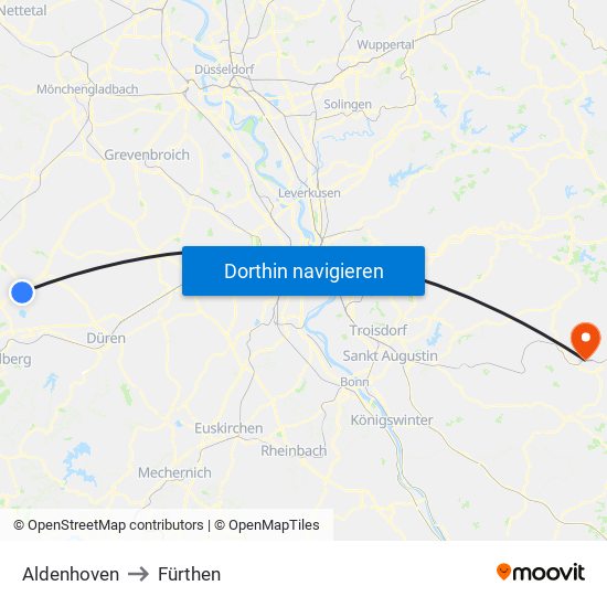 Aldenhoven to Fürthen map