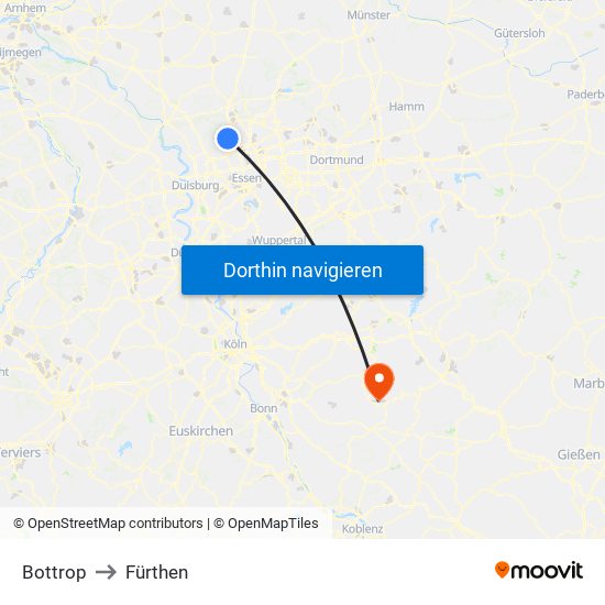 Bottrop to Fürthen map