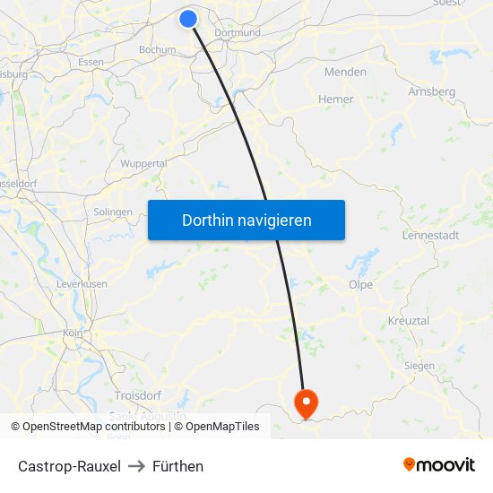 Castrop-Rauxel to Fürthen map