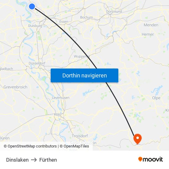 Dinslaken to Fürthen map