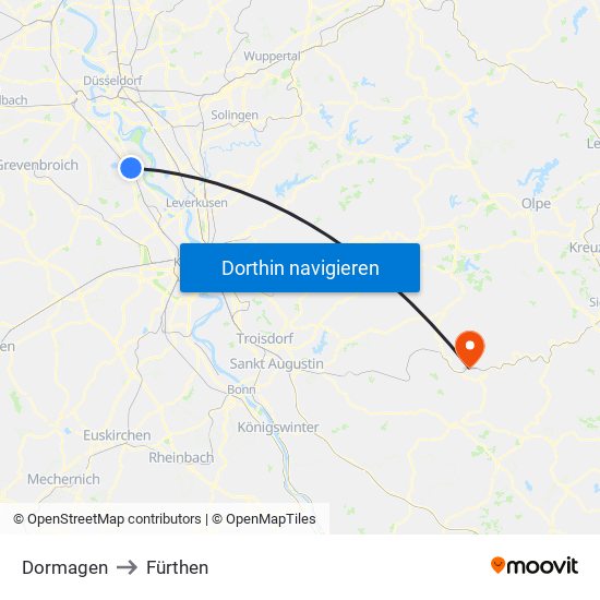 Dormagen to Fürthen map