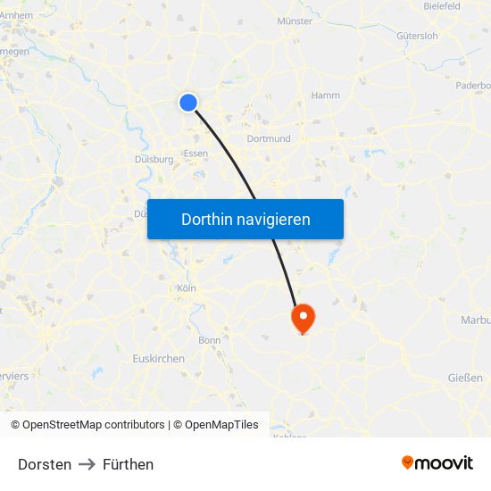 Dorsten to Fürthen map