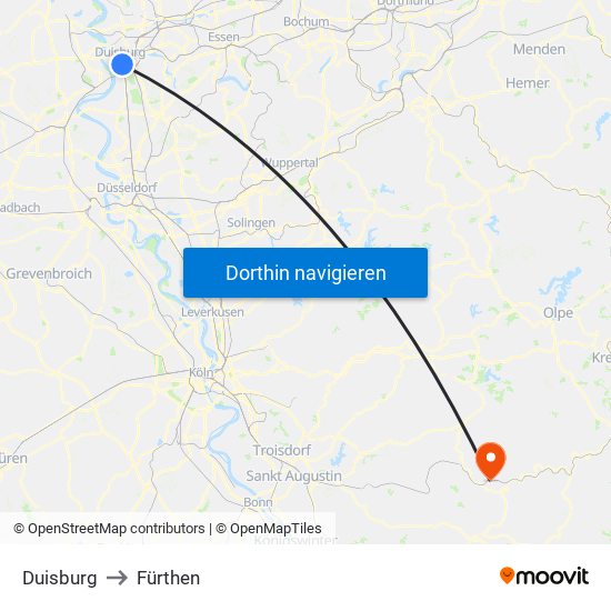 Duisburg to Fürthen map