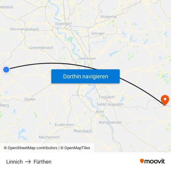 Linnich to Fürthen map