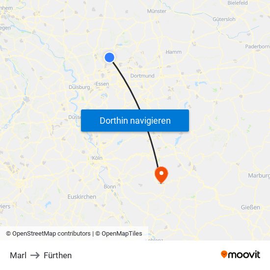 Marl to Fürthen map