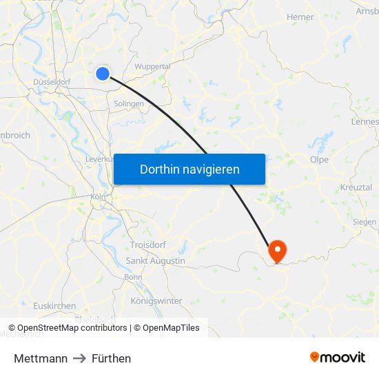 Mettmann to Fürthen map