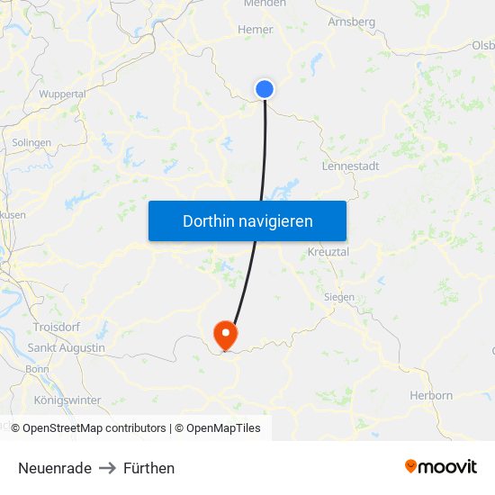 Neuenrade to Fürthen map