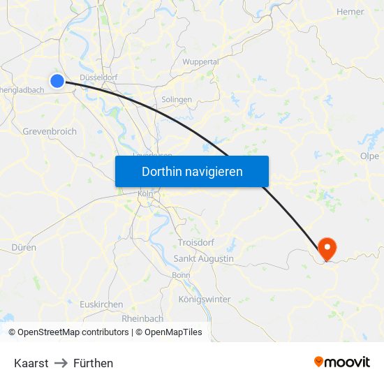 Kaarst to Fürthen map