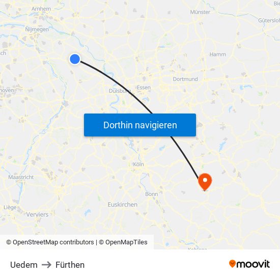 Uedem to Fürthen map