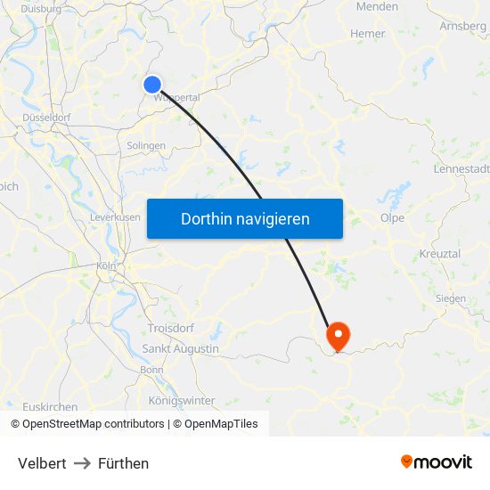 Velbert to Fürthen map