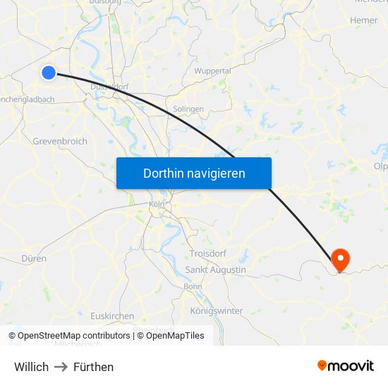 Willich to Fürthen map