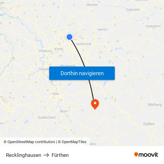 Recklinghausen to Fürthen map