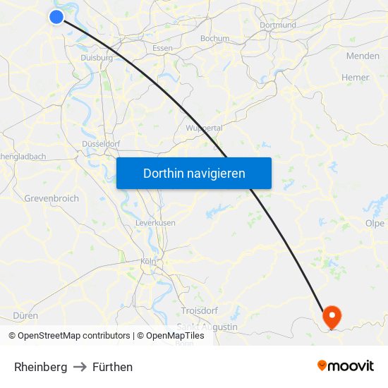 Rheinberg to Fürthen map