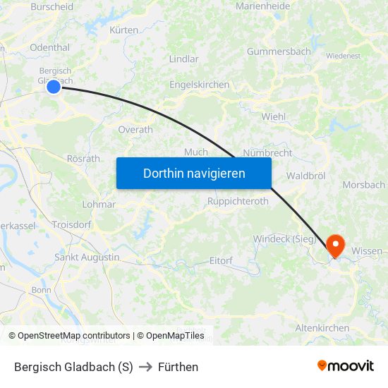 Bergisch Gladbach (S) to Fürthen map