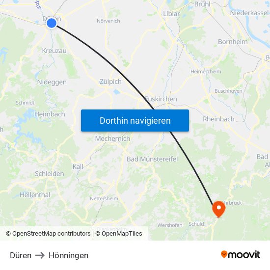 Düren to Hönningen map