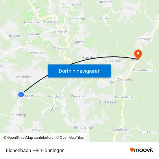 Eichenbach to Hönningen map