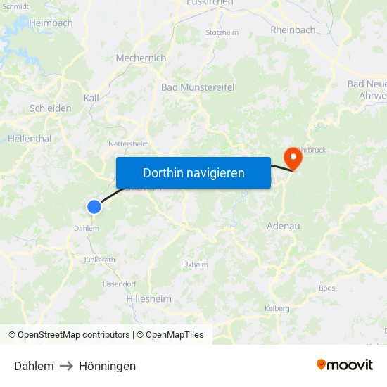 Dahlem to Hönningen map