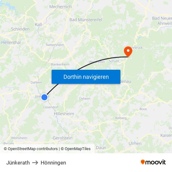Jünkerath to Hönningen map