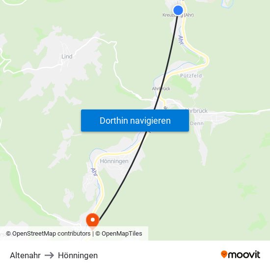 Altenahr to Hönningen map