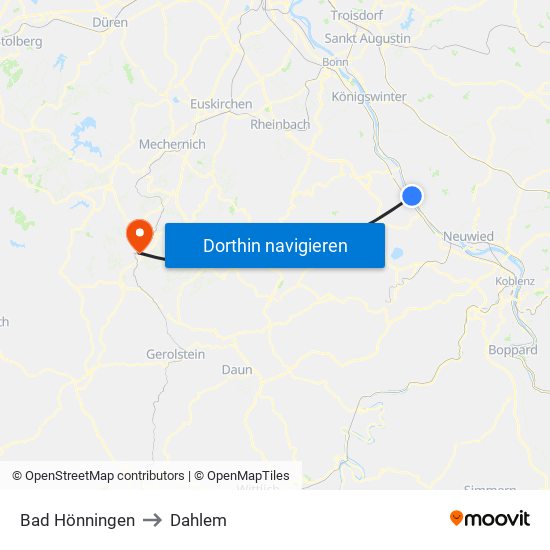 Bad Hönningen to Dahlem map