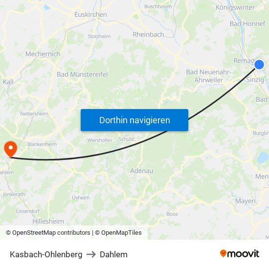 Kasbach-Ohlenberg to Dahlem map