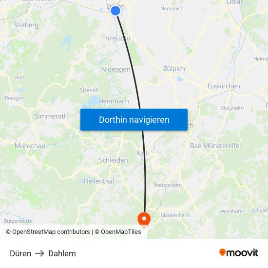 Düren to Dahlem map