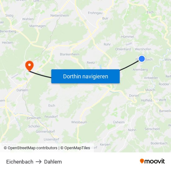 Eichenbach to Dahlem map