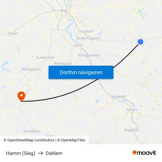 Hamm (Sieg) to Dahlem map