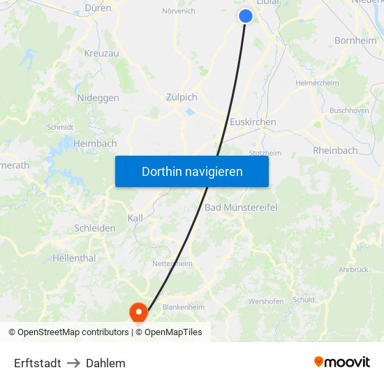 Erftstadt to Dahlem map