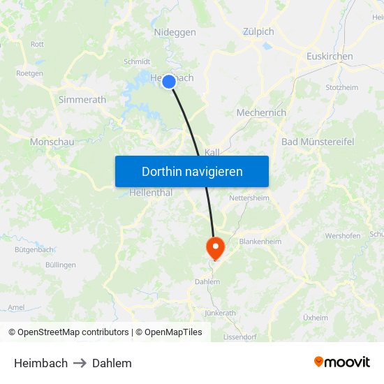 Heimbach to Dahlem map