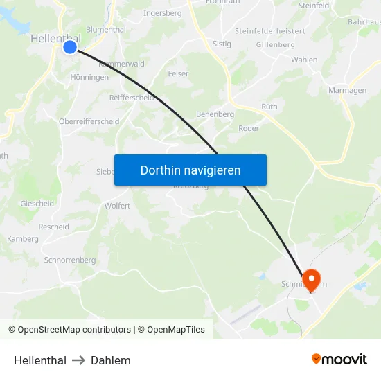 Hellenthal to Dahlem map