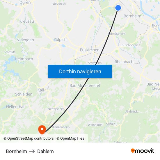 Bornheim to Dahlem map