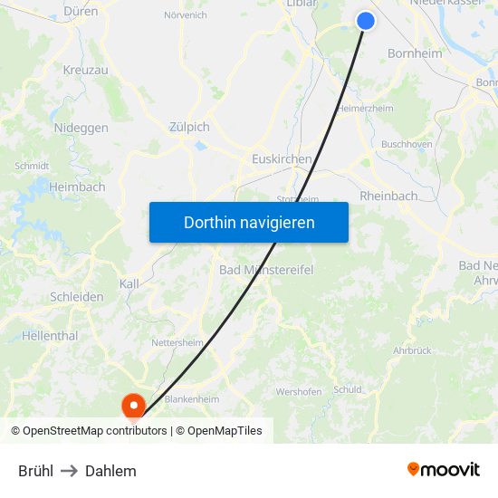 Brühl to Dahlem map