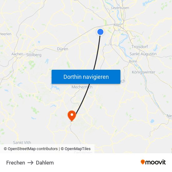 Frechen to Dahlem map