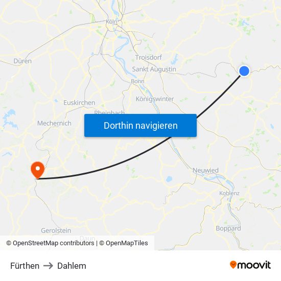 Fürthen to Dahlem map