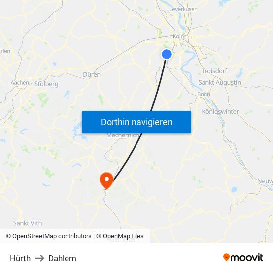 Hürth to Dahlem map