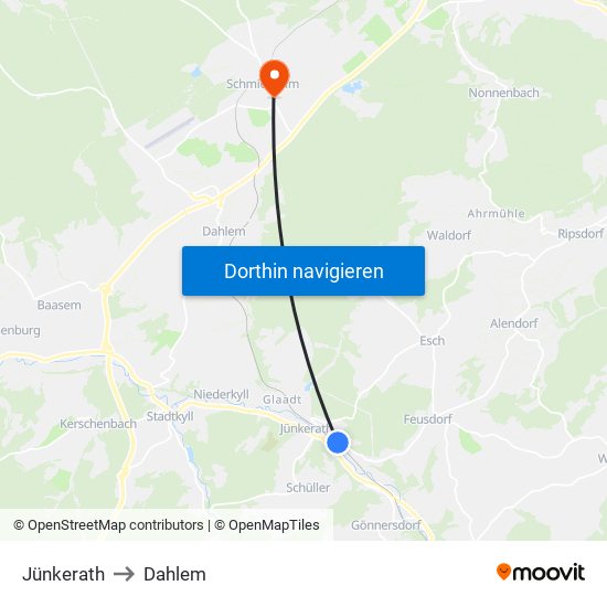 Jünkerath to Dahlem map