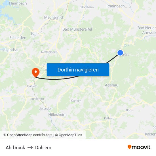 Ahrbrück to Dahlem map