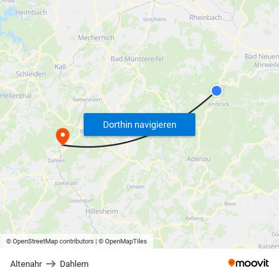 Altenahr to Dahlem map