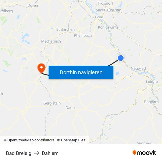 Bad Breisig to Dahlem map