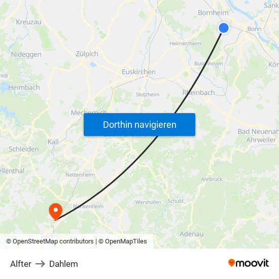 Alfter to Dahlem map